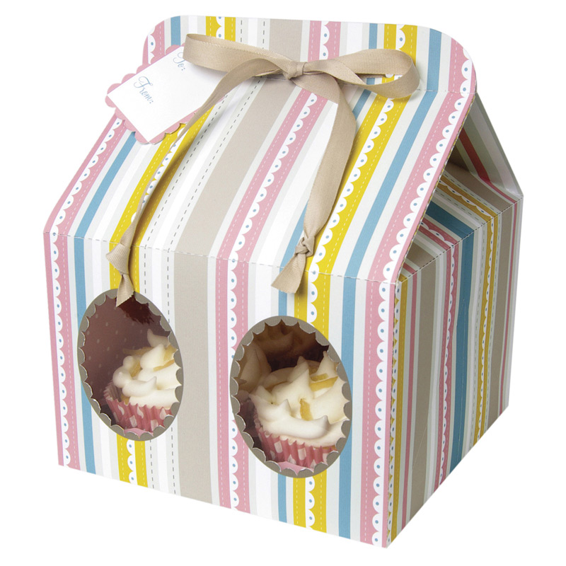 Pink Stripe Cupcake Box Large